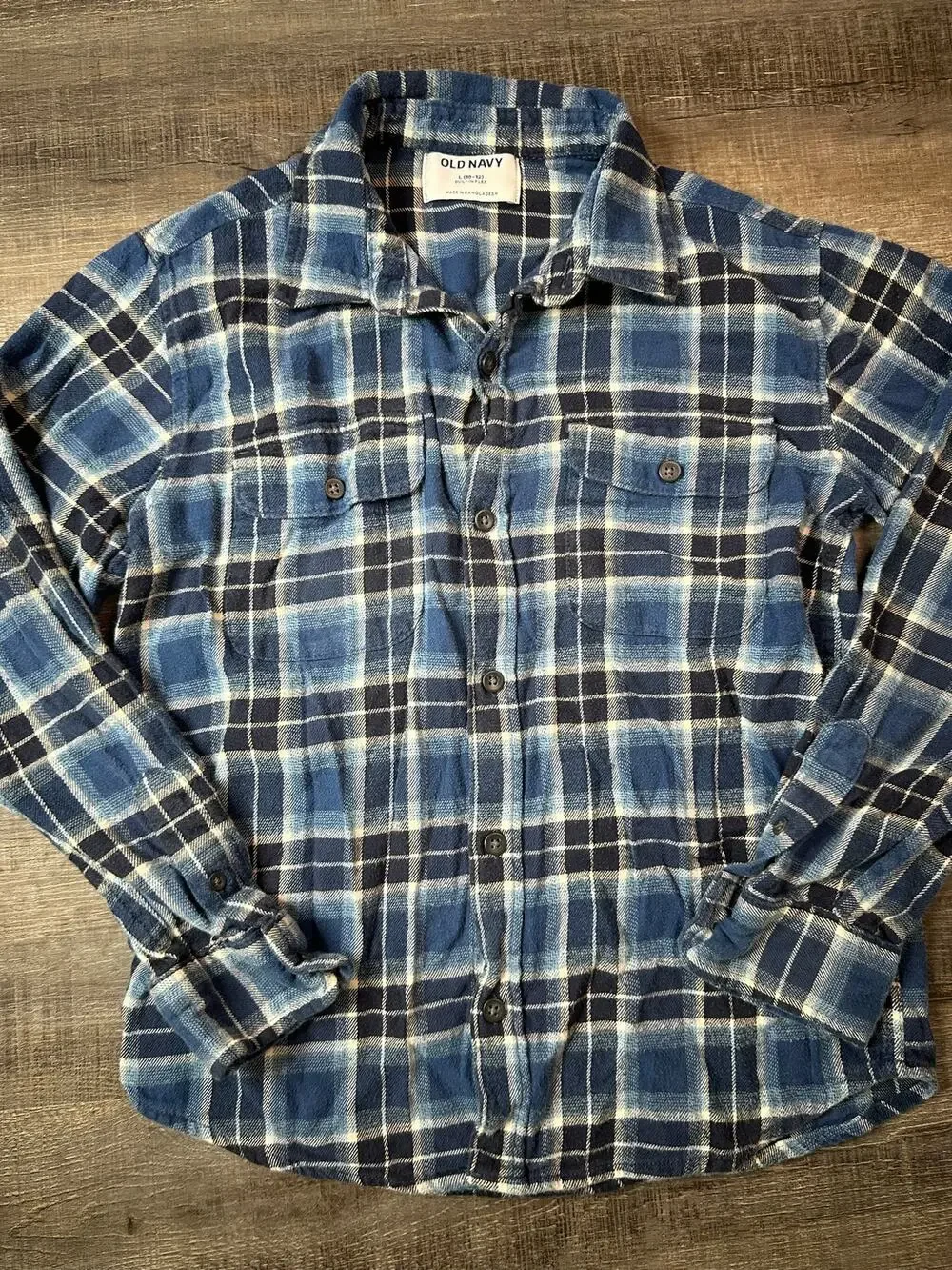Old Navy Boys Blue Button Up Flannel Long Sleeve Size Large 10/12